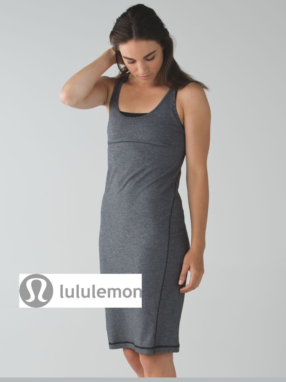 Lululemon Go For It Charcoal Gray Micro Stripe Dress